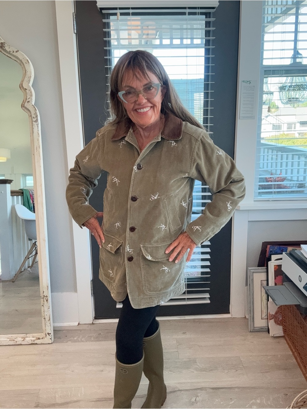 L.L.Bean XS Embroidered Hunting Dog Corduroy Barn Jacket Olive Brown
